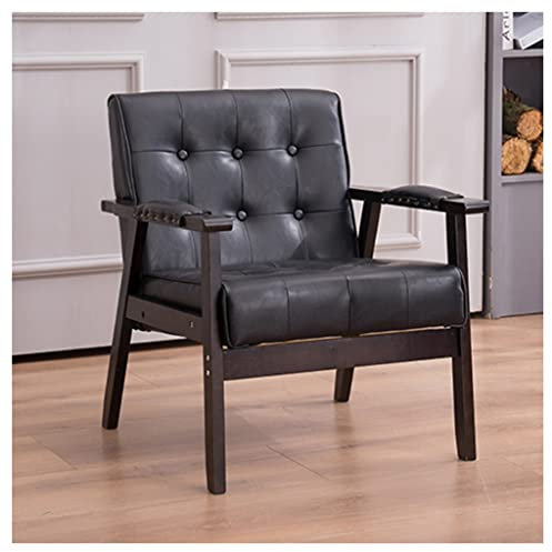 Mid Century Moderner Ledersessel mit Flügelrücken-Design, ideal für Wohnzimmer, Esszimmer, Schlafzimmer oder Empfangsraum, Schwarz