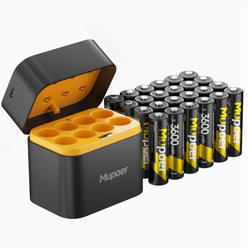 Rechargeable Battery AA with Charger,3600mWh Lithium Aa Battery 24 Count 1.5V,Double A Batteries High Capacity,Lithium ion Batteries with Charging Storage Box,Lithium Batter for Blink Camera Xbox