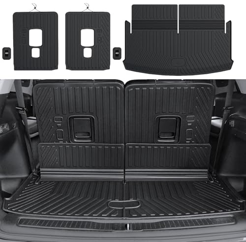 HOUCLEMIC Cargo Mat for 2021-2024 2025 Jeep Grand Cherokee L, All Weather TPE Rear Cargo Liner Trunk Mat with 3rd Row Seatback Cover for Jeep Grand Cherokee L Accessories