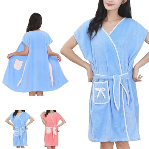 LHLZNB Women’s Wearable Bath Towel Wrap with Pockets,Bathing Skirt, Absorbent Bathrobe Shower Dress for Spa Sauna Bathtub, Suitable for Home Swimming Beach, Bath Towels (Blue)