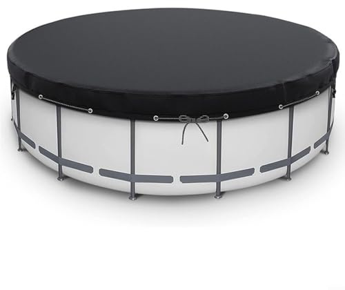 Round Pool Cover For Above Ground Pools, 7FT/14FT Heavy-Duty Polyester With Ground Nails & Windproof Ropes, Waterproof & Dustproof for PROTECTION For Inflatable Pools/Hot Tubs(Black, 1-Pack)