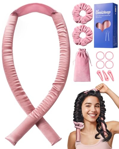 Umisleep Seide Heatless Lockenwickler, Seide Schont die Haare Heatless Curls mit Lockenset, 99cm Lockenwickler Über Nacht, DIY Heatless Curls Band für Lange Haare, Rutschfest Locken (Rosa)