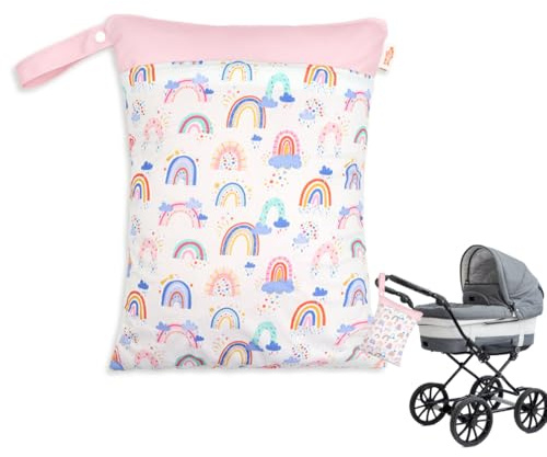 KEWUF Wetbag Kindergarten Groß, Wickeltasche Wasserdichte Windeltasche Nasstasche, Wasserdicht, Waschbar, Mit Reißverschluss, Windelbeutel Dry Bag für Reisen Unterwegs (30 x 40 cm, Regenbogen)