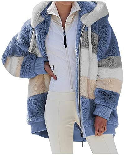 TOFOTL Kapuze Maglia Trasparente Donna Top per Allattamento Pullover Felpa Zip Tasche Benetton Maglione Cashmere Pile Matrimoniale Natalizie Felpe con Cappuccio Donna 02-Azzurro M