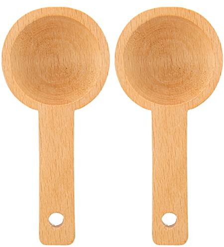 Fyearfly 2 cucharas medidoras de madera para granos de café, cuchara de polvo ecológica para cocina, diseño duradero, accesorio de café que ahorra espacio