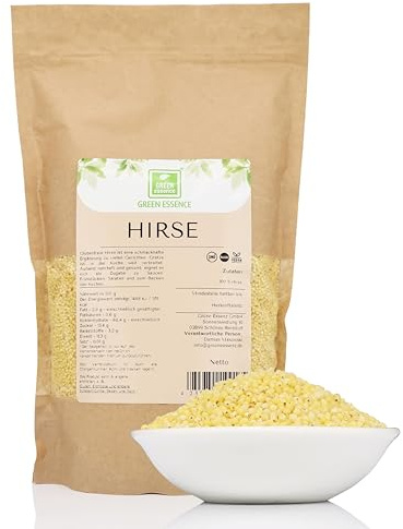Hirsegrütze 2kg Goldhirse Grütze ganzes Hirse Korn von Green Essence | Hirsekorn Grieß, Grütze als Dessert zum Frühstück und Mittagessen, gelbe Körner fein mit nussigen Geschmack, Gelb Hirse 2x1kg