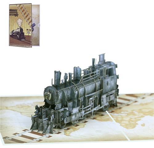 Tarjeta emergente de tren de vapor, hecha a mano, diseño mecánico 3D, tarjeta de felicitación para cumpleaños, aniversario, despedida, regalo creativo para papá, abuelo, marido