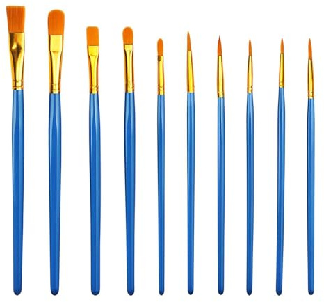 Ruvan Pinsel-Set 10-teilig, Größen 1, 2, 2/0, 3, 5 (Rundpinsel) - 2, 4, 8 (Katzenzungenpinsel) - 5, 5/8 (Flachpinsel), Naturbelassen Schaft, Für Acryl- Und Gouachemalerei