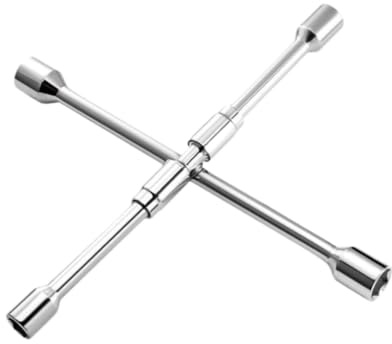 KIXZSAZ Klappbarer 4 Wege Kreuzschlüssel für Reifenreparaturen, unverzichtbares Werkzeug für bequemes Reifenwechseln, inklusive 17 mm, 19 mm, 21 und 23 Steckschlüsseln