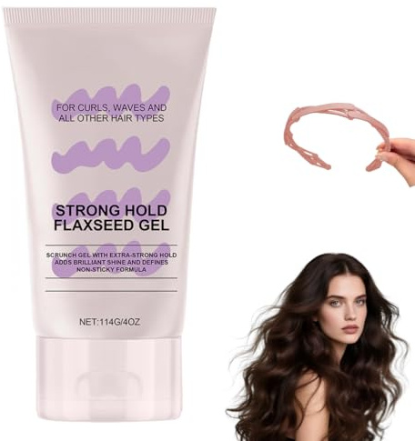 OIXYA Strong Hold Flaxseed Gel – Extra starkes Scrunch-Gel für definierte Locken – Lang anhaltender Halt & natürlicher Glanz – 114 ml+Faltbares Stirnband