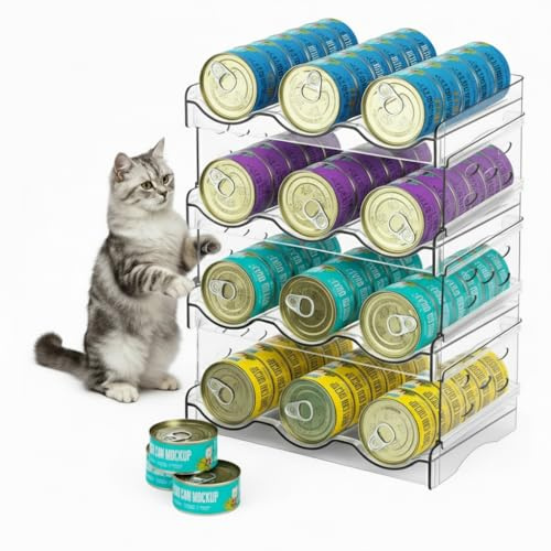 SereneJoy Cat Food Can Organizer, 3-Tier 4-Layer Transparent Storage Rack