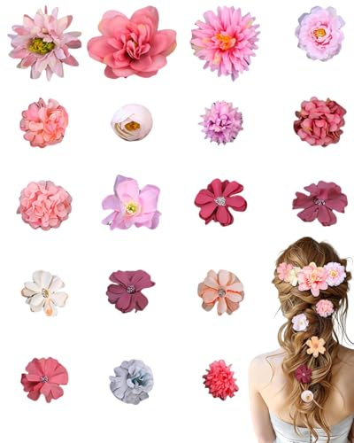 GONZTEL 18 Pezzi Mollette Fiori Capelli Multicolore per Donne e Ragazze, Fermagli Fiori Artificiali per Acconciature Boho, Spiaggia, Estate, Party & Vacanza