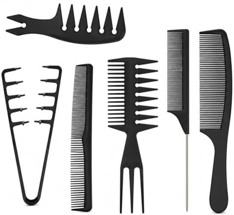 6 Piezas Peines Profesionales de Peluquería,Herramientas de Peinado | Peine Texturizador Hombre,Peines de Cola,Peine de Dientes Finos,Puas Anchas,Pettine de 3 en 1,Peine con Mango