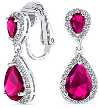 Vintage Style Bridal Cubic Zirconia Simulada Gemstone AAA CZ Halo Pendre Teardrop Lustre Clip On Earrings For Women Plata Rosa Oro Plateado en Negro Violeta Azul Rojo Rosa Rosa Verde Claro