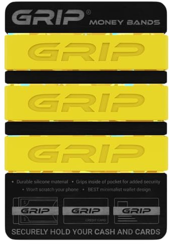 Grip Money Bands (Pack of 3) - YELLOW - Premium Silicone Band for Cash & Cards - Slim & Durable Design