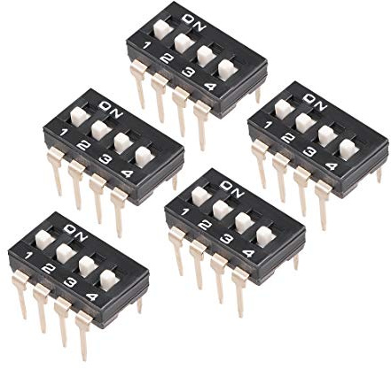 sourcing map 5 Pcs Black DIP Switch 1 2 3 4 Positions 2.54mm Pitch for Circuit Breadboards PCB