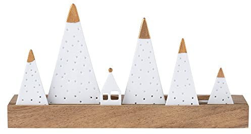 Räder Living Xmas Lichtobjekt Berge aus Porzellan und Akazienholz mit Goldakzenten in der Größe 25x7x13,5cm, 89874