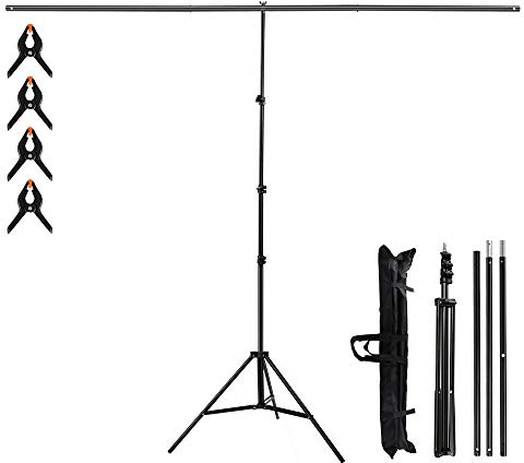 Kit de support de toile de fond portable en forme de T 2 m de large 2,6 m de haut pour studio vidéo et photographie avec 4 pinces à ressort et sac de transport