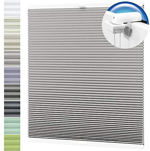 Wabenplissee nach Maß Verdunklung Thermo Plissee Klemmfix Ohne Bohren Hellgrau Rückseite Weiß Breite: 61-70 cm, Höhe: 101-140 cm