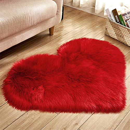 Hiser Shaggy Tappeto per Soggiorno, Forma di Cuore Soffice Peloso Ultra Molle Antiscivolo Tappeti Moquette per Divano Camera da Letto Bambino (Rosso,30x40cm)