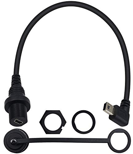 Duttek Mini USB Panel Mount Cable, Right Angled Mini USB Mount Extension Dash Flush Cable Male to Female for Car, Boat, Motorcycle, Truck Dashboard 30cm/12 Inch