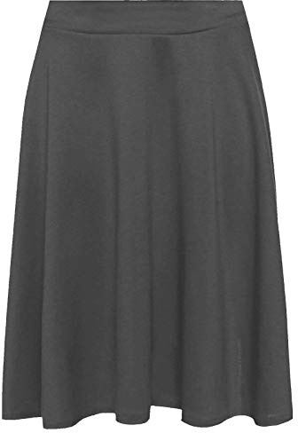 WearAll Womens Plus Size Plain Flared Elastic Waist Ladies Short Skater Skirt - Charcoal - 26-28