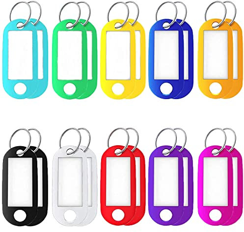 Ailiver Schlüsselanhänger mit beschreibbaren Etiketten, Kunststoff-Schlüsselanhänger mit Schlaufen, 10 Farben austauschbar (20)