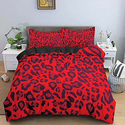 LUYAPOND Bettwäsche 200x220 Roter Leopard Bettwäsche Set, Mikrofaser Bettbezüge, 1 Bettbezug mit Reißverschluss + 2 Kissenbezug 80x80 cm