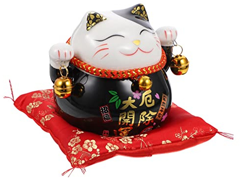 BESPORTBLE Sparplan Winkekatze Mittelfinger Japan Spardose Waving Cat Fengshui Katzen- Keramik Maneki Neko Katze Katze Dekoration (Schwarz) Spardose Porzellan Anime Glückskatze