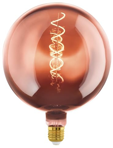 EGLO E27 Globe Lampe dimmbar, Spiral LED Retro Glühbirne Big Size, extra-großes Vintage Deko Leuchtmittel, Kupfer, 4 Watt, 40 Lumen, warmweiß, 1600k, G200, Ø 20 cm