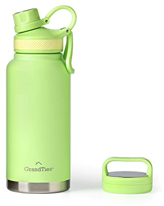 GRANDTIES 2 Deckel Sport Edelstahl Wasserflasche,946 ml, Wiederverwendbare Wide Mouth Vakuumisolierte Wasserflaschen, kälteste Wasserflasche für Männer und Frauen (Frische Minze, 32 oz)