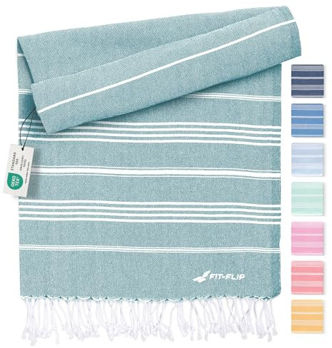 Fit-Flip Hamamtuch aus 100% Baumwolle – saugfähig und schnelltrocknend – türkisches Saunatuch, Strandtuch, Duschtuch, Badetuch, Yogatuch – Petrol – 100x200cm Sultan