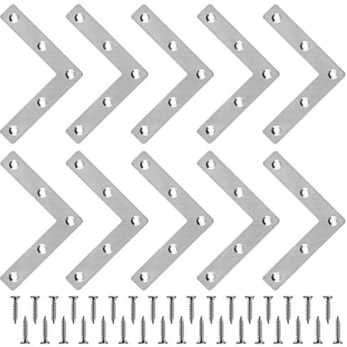 Dfuqanb 10 Pezzi Staffa angolare piatta a forma di L, Staffa Angolare Piatta, Angolari Piatta Gradi Supporti, Squadrette Angolar a Forma di L, per mobili in legno, armadi, tavoli e sedie