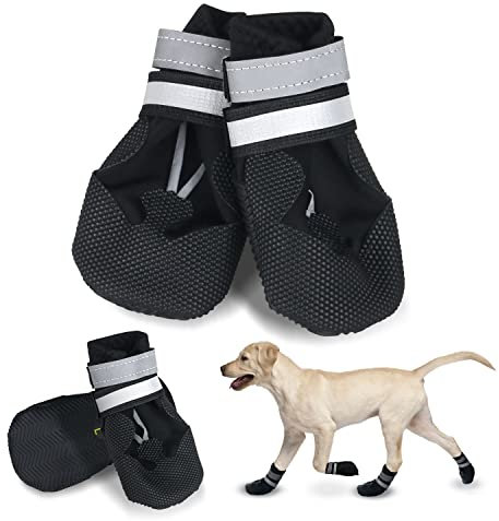 REESTBOO Hundeschuhe, 4er-Set rutschfeste Hundepfotenschutz Hundestiefel Pfotenschutz mit Reflektierendem Riemen, Klettverschluss, Haustierschuhe Hundeschnee Stiefel für große Hunde, Schwarz (XL)