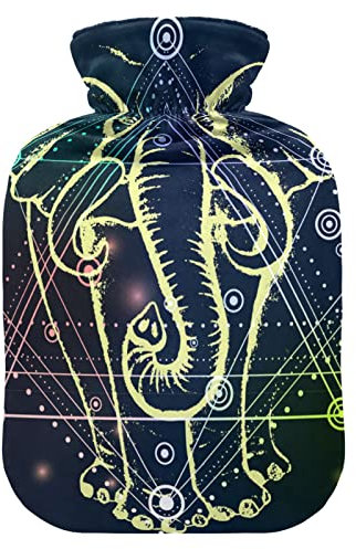 YOUJUNER Hot Water Bottle with Ethnic Animal Elephant Cover 2 Litre Large Hot Water Bag Warm Comfort Hand Feet Warmer