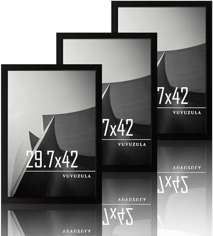 VUVUZULA Bilderrahmen A3 Schwarz Holz Fotorahmen 30x42cm Holzrahmen MDF Rahmen DIN A3 3er Set