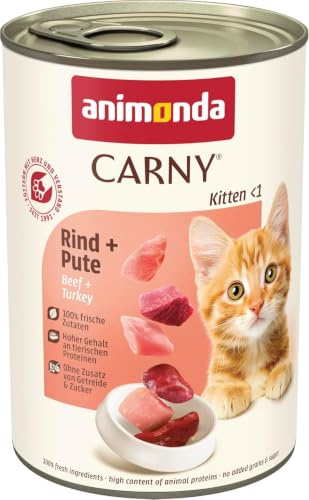 Carny Nourriture Humide pour Chatons au Bœuf + Dinde (12 x 400 g) - Sans Céréales ni Sucre - Animonda pour Chatons en Croissance jusqu'à 1 An - Avec Ingrédients Frais