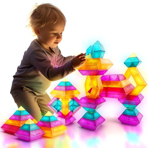 Building Block Sets for Kids 3 4 5 6 Year Old,30Pcs Pyramid Stacking Blocks Toys for Boys Girls,STEM Preschool Learning Activities Educational Light Table Toys Gifts for Toddlers Children