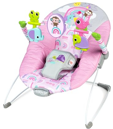 Bright Starts, Pink Paradise Tragbare Babywippe Babyschaukel mit vibrierendem Sitz und Spielzeugstange, Max. Gewicht 9 kg, Alter 0-6 Monate