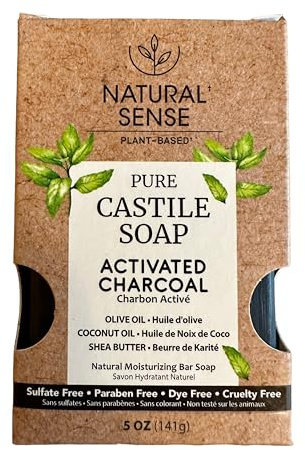 Natural Sense Plant-Based Pure Castile Soap, Activated Charcoal, Sulfate-Free, Paraben-Free, Dye-Free, w/Olive & Coconut Oil and Shea Butter, 5 oz