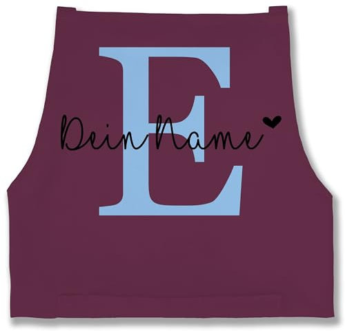 Schürze - und - Name anpassbar Buchstabe Herzchen I Geschenk Initialen - 85x69 - Aubergine - geschenke für ältere damen buchstaben e backschürze personalisierte kochschürze anfangsbuchstabe