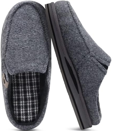 ONCAI Mens Slippers with Orthotic Arch Support,Cotton-Blend High-Density Memory Foam Plantar Fasciitis House Slippers Warm Clogs Slip-on Indoor Outdoor Rubber Sole Felt Grey Size 10