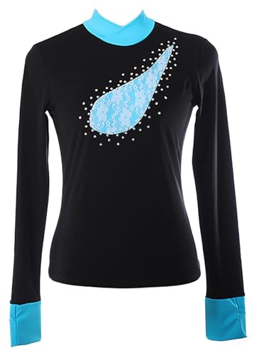 Youthful flying Eiskunstlauf Jacke Mädchen und Frauen Crystal Ice Skating Tops mit Strasssteinen(Size:L,Color:Blau)