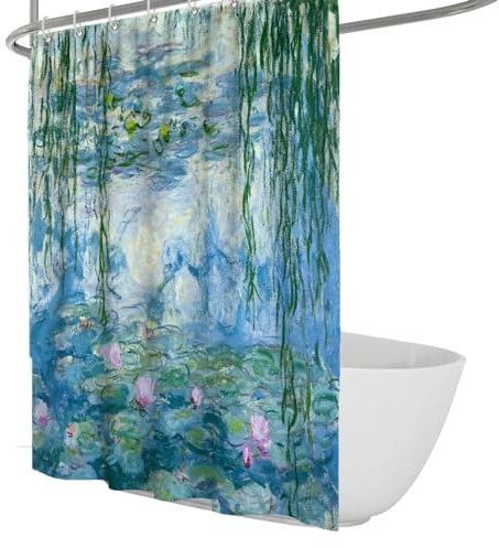 Via Vela Duschvorhang Seerosen von Claude Monet Ölgemälde Polyesterstoff Badezimmer-Dekor-Set mit Haken 90x180 cm