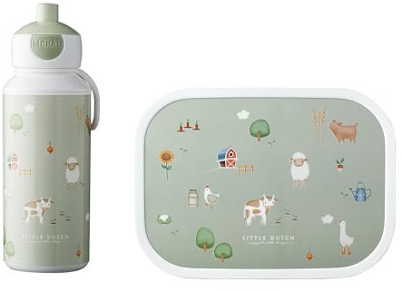 Mepal - Set de Almuerzo Campus - Fiambrera para Niños con Botella Pop-up y Fiambrera - Set de Almuerzo para el Colegio o para Llevar - Sin BPA - 400 ml + 750 ml - Little Farm