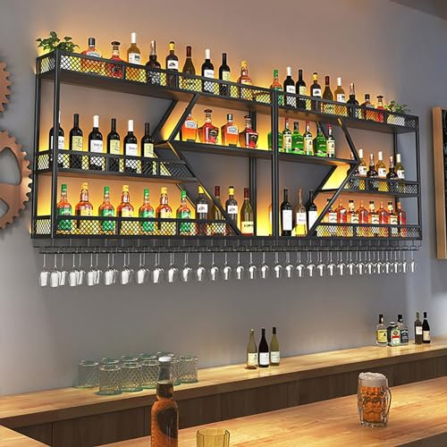 Industrielles Weinregal Wand, Großes Bar-Weinregal Mit LED-Leuchten, Flaschenregal, Weinflaschenhalter, Wine Rack, Weinständer, Bar Regal Wand, Barregal Für Weinkeller, Küche (Col