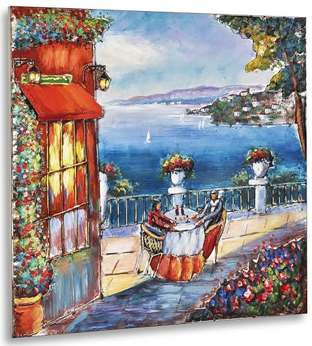 Kobolo Wandbild Wanddeko Metallbild 3D-Bild - VITA - XXL – 90x90 cm – Cafe am Meer