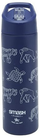 Smash Stainless Steel Water Bottle with Flip Top Lid and Straw - Planet Navy 750ml