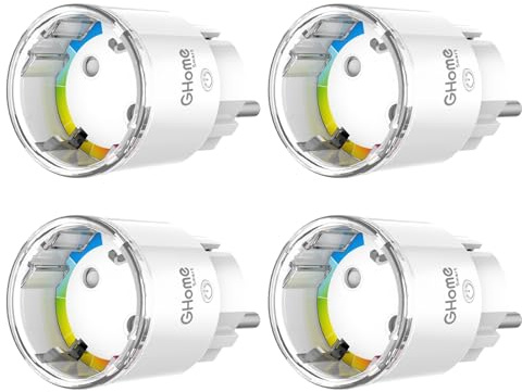 GHome Smart Socket, Smallest ESP8285 WLAN Socket, Tasmota Flashing Support, Power Consumption Measurement, App Remote Control, Compatible with Alexa, Google Home, 10A, Pack of 4