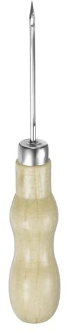 sourcing map Handwork Sewing Awl Double Gourd Hollow Awl Leather Punch Hole Tool with Wooden Handle Scratch for Broken Wire Make Mark Drilling Stitching Repair and DIY Handmade, Log Color